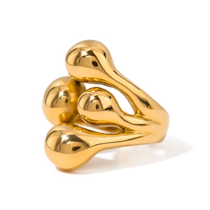 Modern fluid liquid metal style gold-plated ring with irregular spherical drop design
