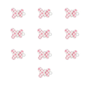 Set of 10 pink and white checkered bow alloy pendants with hanging holes for DIY jewelry