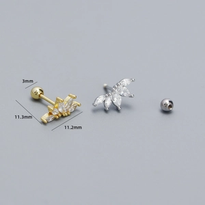 S925 silver marquise zircon crown threaded cartilage studs in gold and silver finish