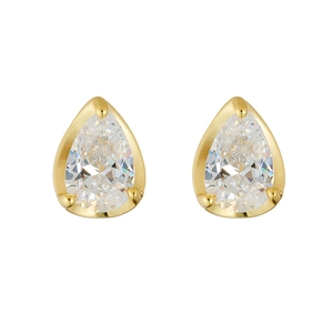 Elegant 925 sterling silver water drop stud earrings with sparkling gold-plated zircon