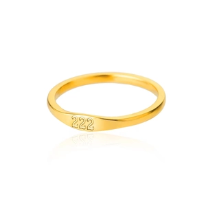 Detailed view of a gold-plated stainless steel ring featuring engraved number 222 detail