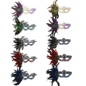 Venetian lace feather masks in multiple colors for masquerade and party costumes