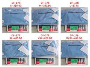 Weight comparison chart showing real-time grams for men's polo shirt from S to 3XL