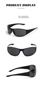 Three-angle views showing high-quality black glossy frames and grey cycling sunglasses lenses