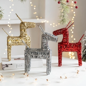 Christmas Reindeer Ornament Iron Art Glitter Tinsel Standing Deer Desktop Decoration For Holiday Home Window Decor