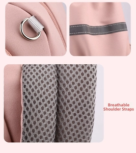 Dettaglio dei spallacci traspiranti in mesh e della striscia riflettente su zaino rosa