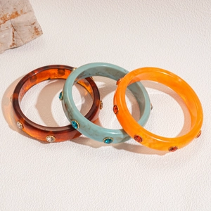 Three-piece acrylic bangles set with colorful rhinestones in retro bohemian style