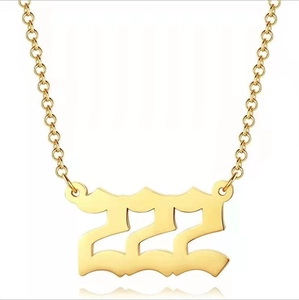 18K gold plated stainless steel necklace featuring a polished number 222 pendant
