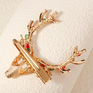 Golden reindeer antler hair clip with red and green beads for Christmas party hair accessory