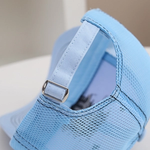 Sky blue kids baseball cap with breathable mesh and adjustable silver metal buckle
