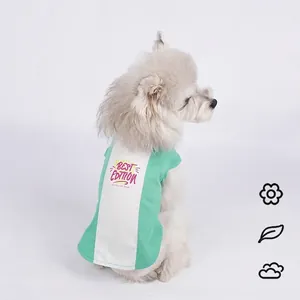 Dog T-Shirt Summer Pet Clothing Breathable Color Block Letter Print Flutter Sleeve For Small Medium Dogs Casual Puppy Outfit