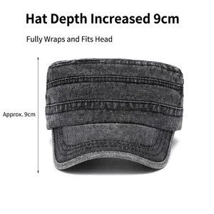 Casquette militaire en denim gris délavé pour hommes avec calotte de 9 cm