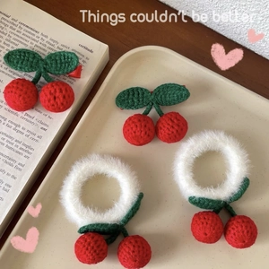 Handmade Crocheted Cherry Hair Clips And Plush Hair Ties Knitted Woolen Yarn Sweet Cute Fruit Accessories For Girls Women