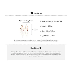 Size chart showing long tassel earrings dimensions 18cm by 2.5cm with material details