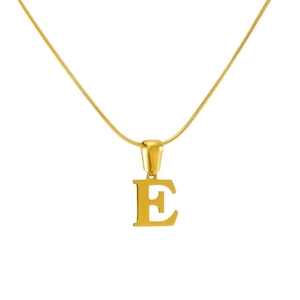 Elegant gold titanium steel snake chain necklace with a capital letter E pendant