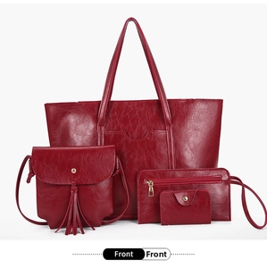 Detailed four-piece set of dark red leather bags including tote and crossbody bags