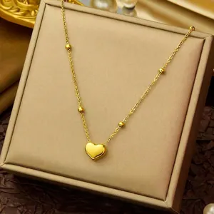 Heart Pendant Necklace And Bracelet Gold Plated Stainless Steel Beaded Chain Simple Fashion Jewelry For Women