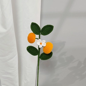 Handmade crochet orange fruit bouquet with green leaves and white flower for home decor
