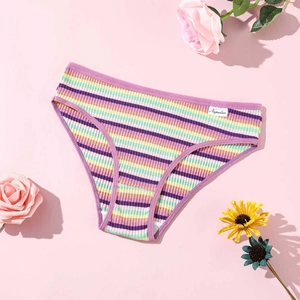 Mutandine a coste in cotone a righe colorate per donna in morbido tessuto a maglia traspirante