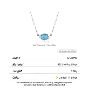 Minimalist S925 sterling silver necklace featuring an oval turquoise pendant and silver chain