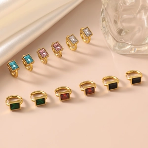Elegant gold-plated rectangular gemstone earrings in six various colors for women