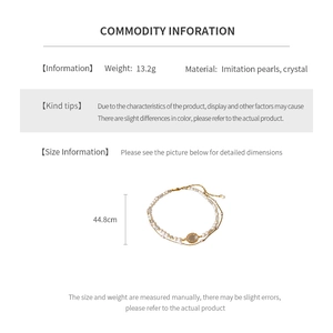 Detailed size information and material specs for the double layer pearl crystal necklace