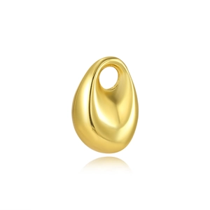 Polished golden teardrop metal pendant with a large round loop for jewelry making
