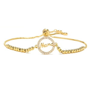 Adjustable golden mama bracelet with micro-paved cubic zirconia for Mother's Day gift