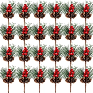 24-piece Christmas berry and pine cone picks set for DIY festive holiday decoration