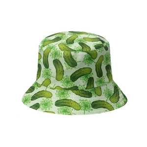Green Cucumber Pickle Print Bucket Hat Polyester Sun Protection Summer Outdoor Casual Fisherman Cap For Women