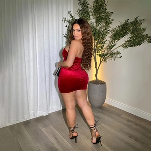 Sexy red velvet bow tube mini dress with backless design and slim fit silhouette