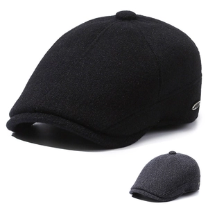 Heren Winter Platte Pet Wolmix Warme Hoed Met Oorkleppen Verstelbare Klassieke Baretten Voor Buiten