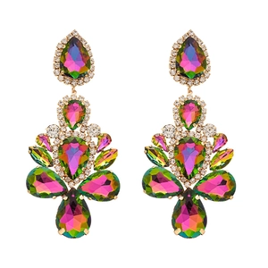 Exaggerated multicolored teardrop crystal earrings in polished alloy setting