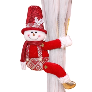 Christmas snowman curtain buckle with red sequins and plaid scarf for holiday decor