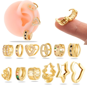 Rhinestone Heart Star Cartilage Earring Hoop Copper Gold Plated Piercing Body Jewelry For Women Fashion