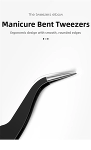 Macro view of professional curved nail art tweezers for precision gemstone application
