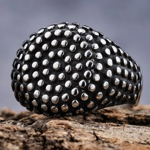 Vintage Punk Stainless Steel Ring With Dotted Texture Dome Biker Jewelry For Men Retro Industrial Goth Style Finger Band