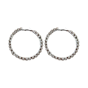 Elegant silver round hoop earrings with sparkling inlaid crystals for a luxury fashion look
