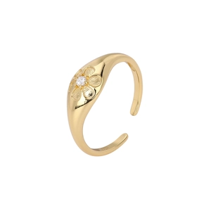 Elegant S925 sterling silver gold flower ring with sparkling zircon stone