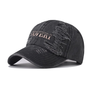Washed Cotton Baseball Cap Vintage Distressed Ripped Embroidered Letters Adjustable Retro Streetwear Sun Hat For Men Women