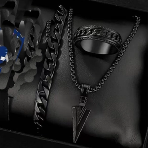 Men's punk black metal jewelry set with nail cross pendant necklace bracelet and ring