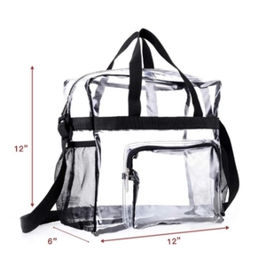 Detailed view of the large PVC travel bag with dimensions 12" x 12" x 6" displayed