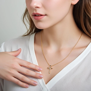 Elegant gold S925 sterling silver cross necklace with irregular lava texture for women