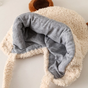 Winter plush baby hat with cute ears and warm lining, cozy capybara style for children