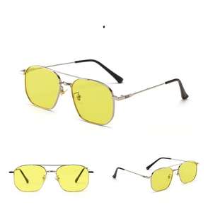 Detail view of model 63058 silver metal frame sunglasses with yellow gradient lenses