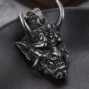Vintage Hannya Mask Pendant Necklace Stainless Steel Gothic Punk Samurai Demon Ghost Head Jewelry For Men