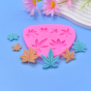 Pink silicone maple leaf fondant mold for cake decorating and DIY handmade soap crafts