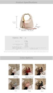 Detailed view showing bag dimensions and various color options for kids PU shoulder bag