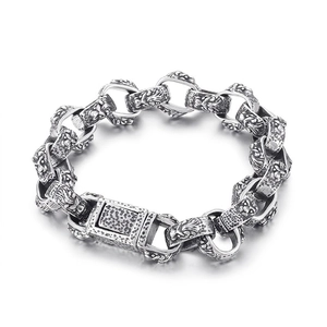 Bracelet Homme Acier Inoxydable 316L Rétro Tête De Lion Relief Texture Martillée Fermoir Punk Gothique Bijoux