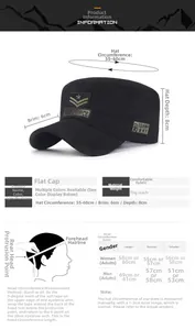 Detailed size guide for camouflage cadet cap with adjustable 55-60cm head circumference